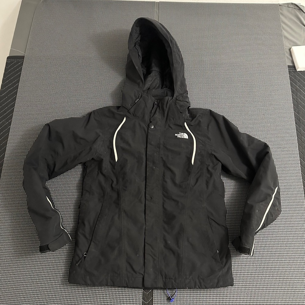 The North Face Womens Black Hooded Ski Jacket White Piping Size Small
